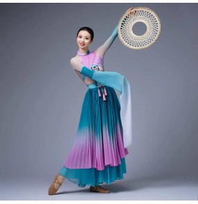Water Sleeves Chinese Folk Classical Dance Costume for Women Blue Caiwei Fairy stage performance Dance dresses